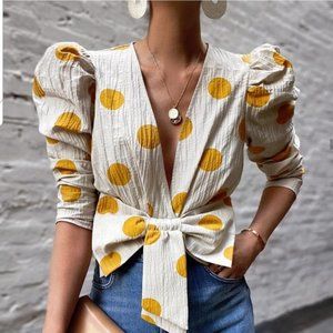 zara polka dot blouse with bow